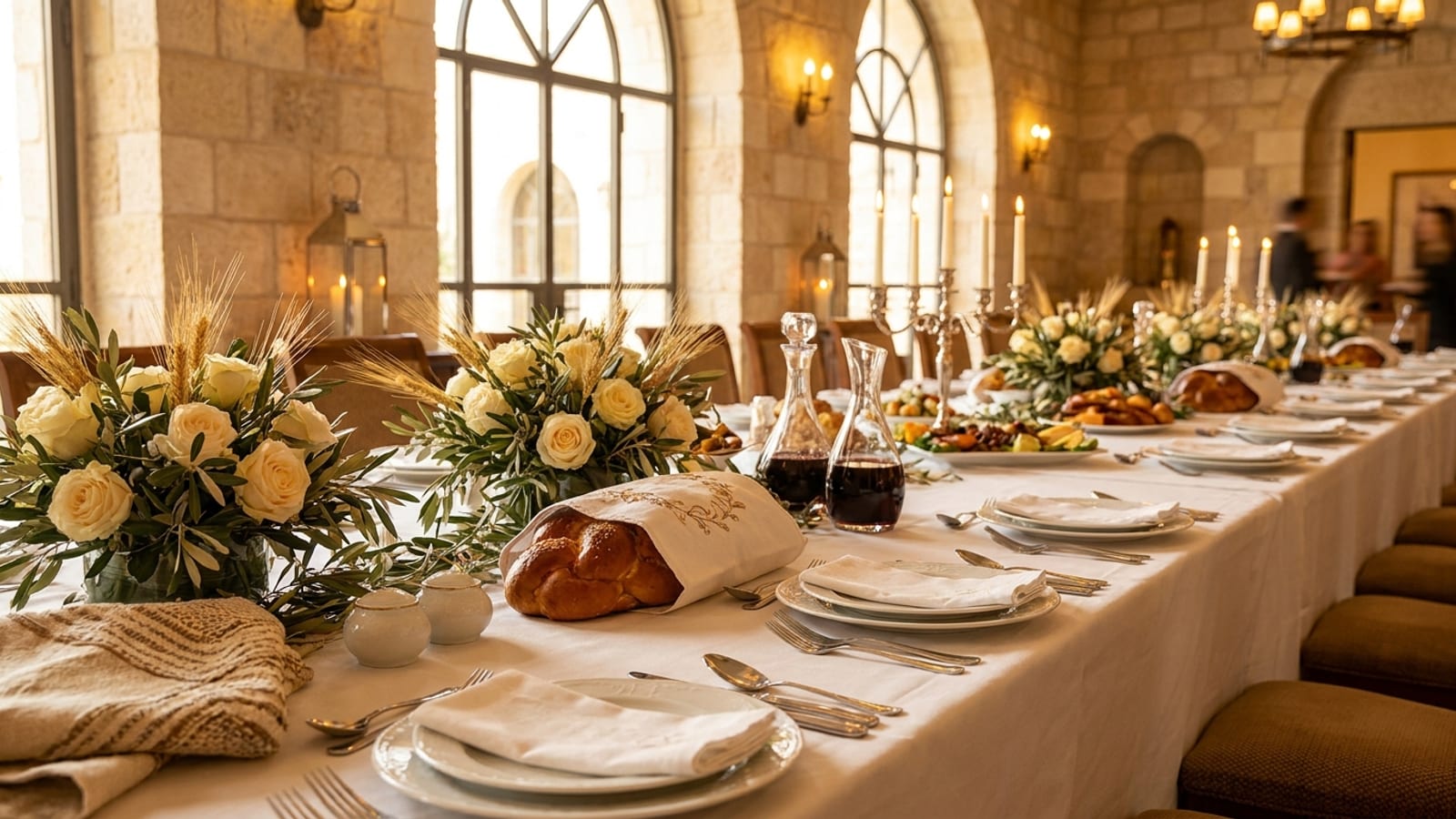 Family table in a kosher Jerusalem hotel — religious hospitality
