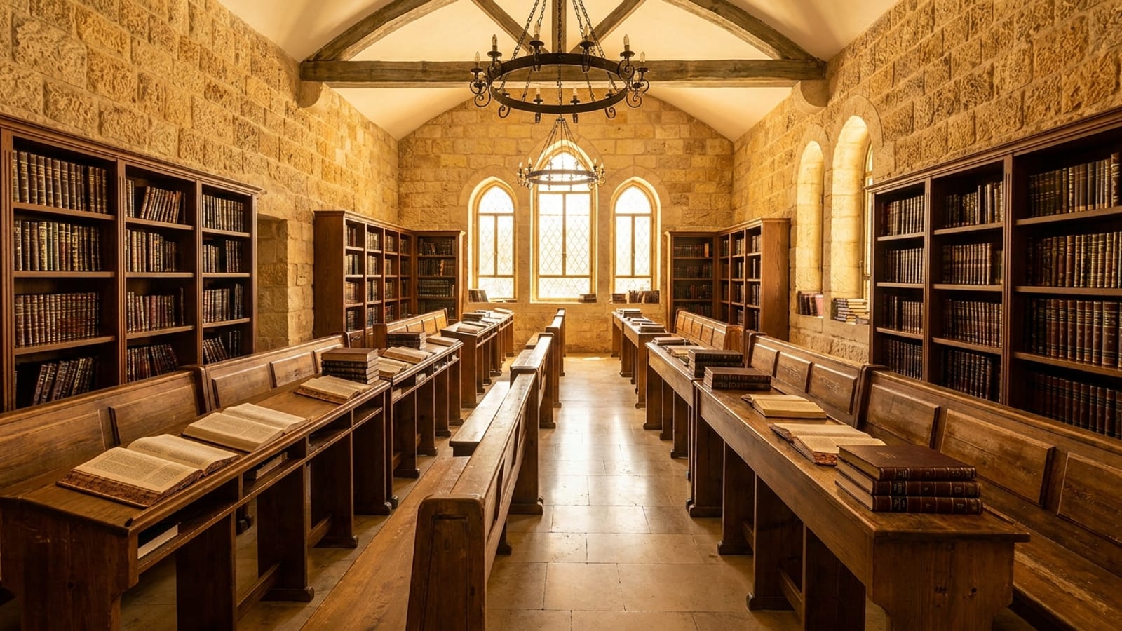 Beis medrash interior — planning hotels near shuls in Jerusalem