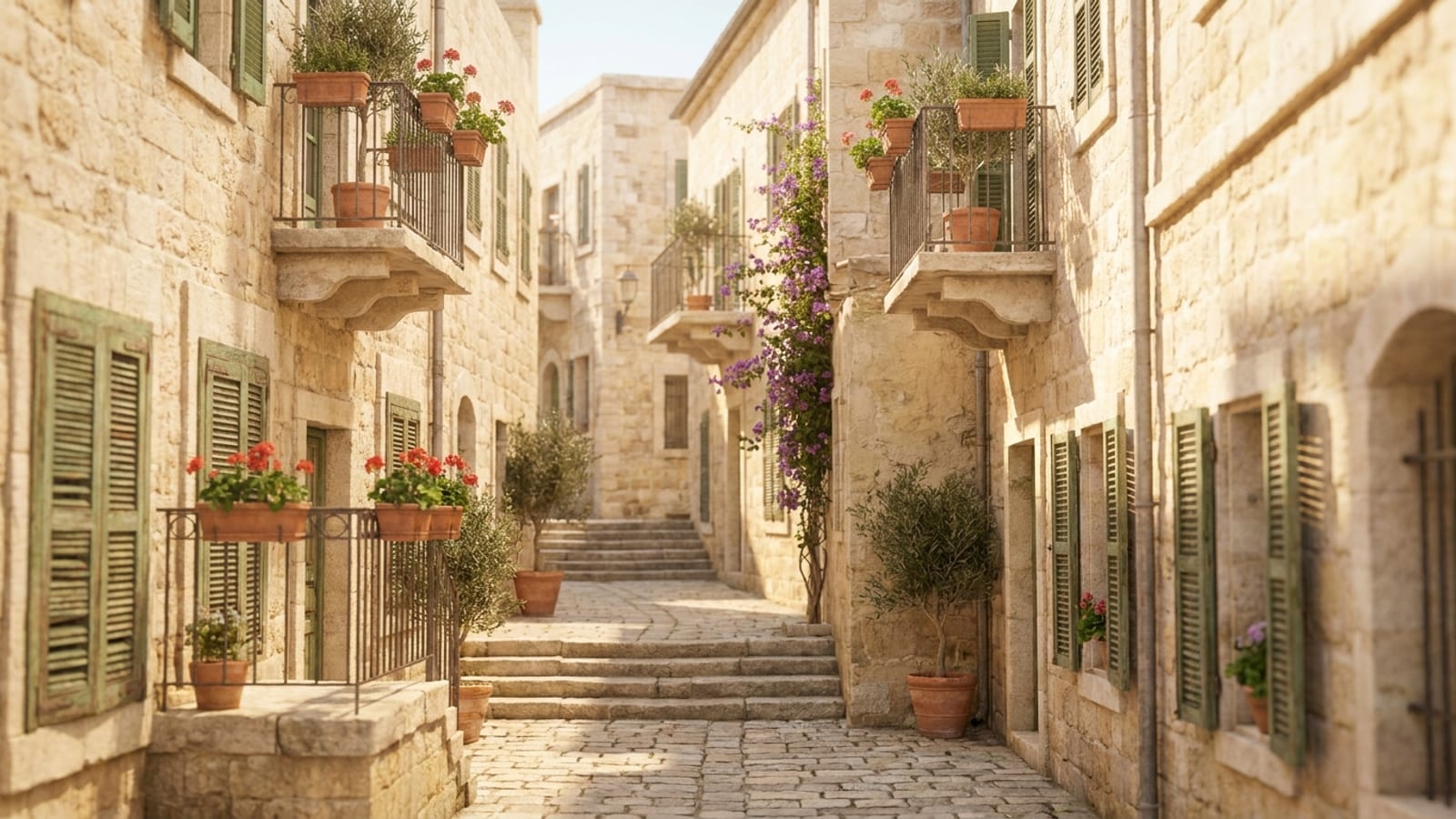 A quiet stone-paved street in a religious Jerusalem neighborhood